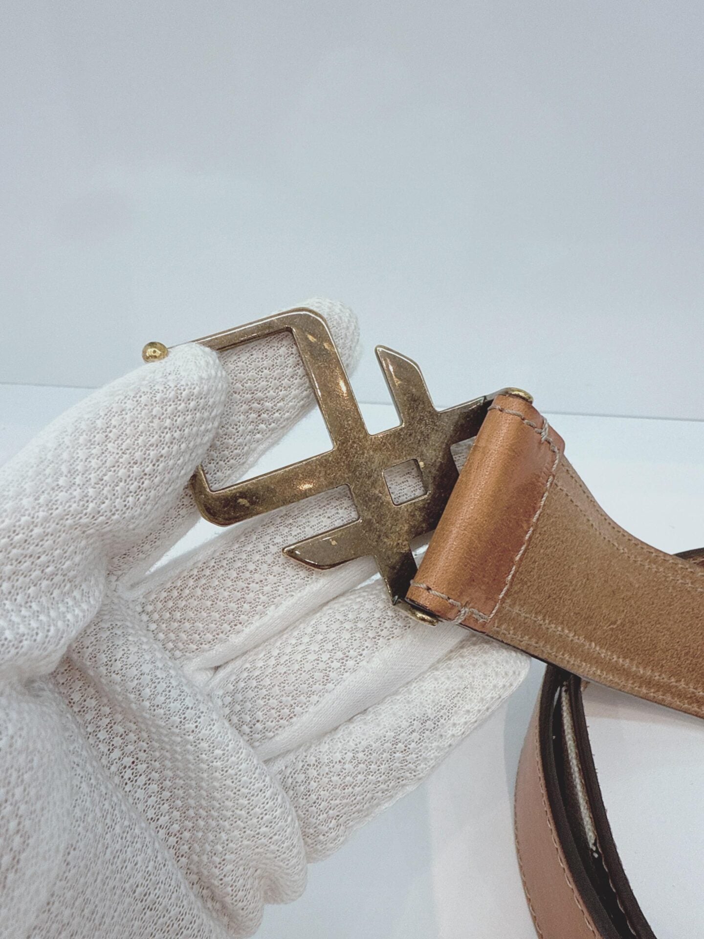 BROWN CRANMORE LEATHER CANVAS CHECK PRINT BELT 36/90