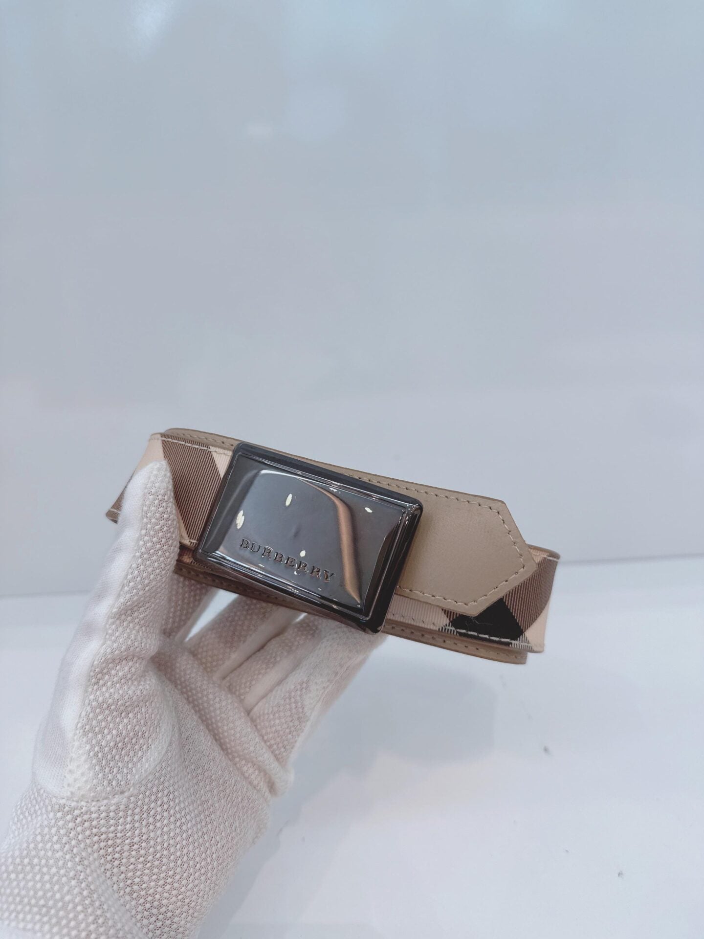 BEIGE NOVA CHECK LEATHER BELT 40/100