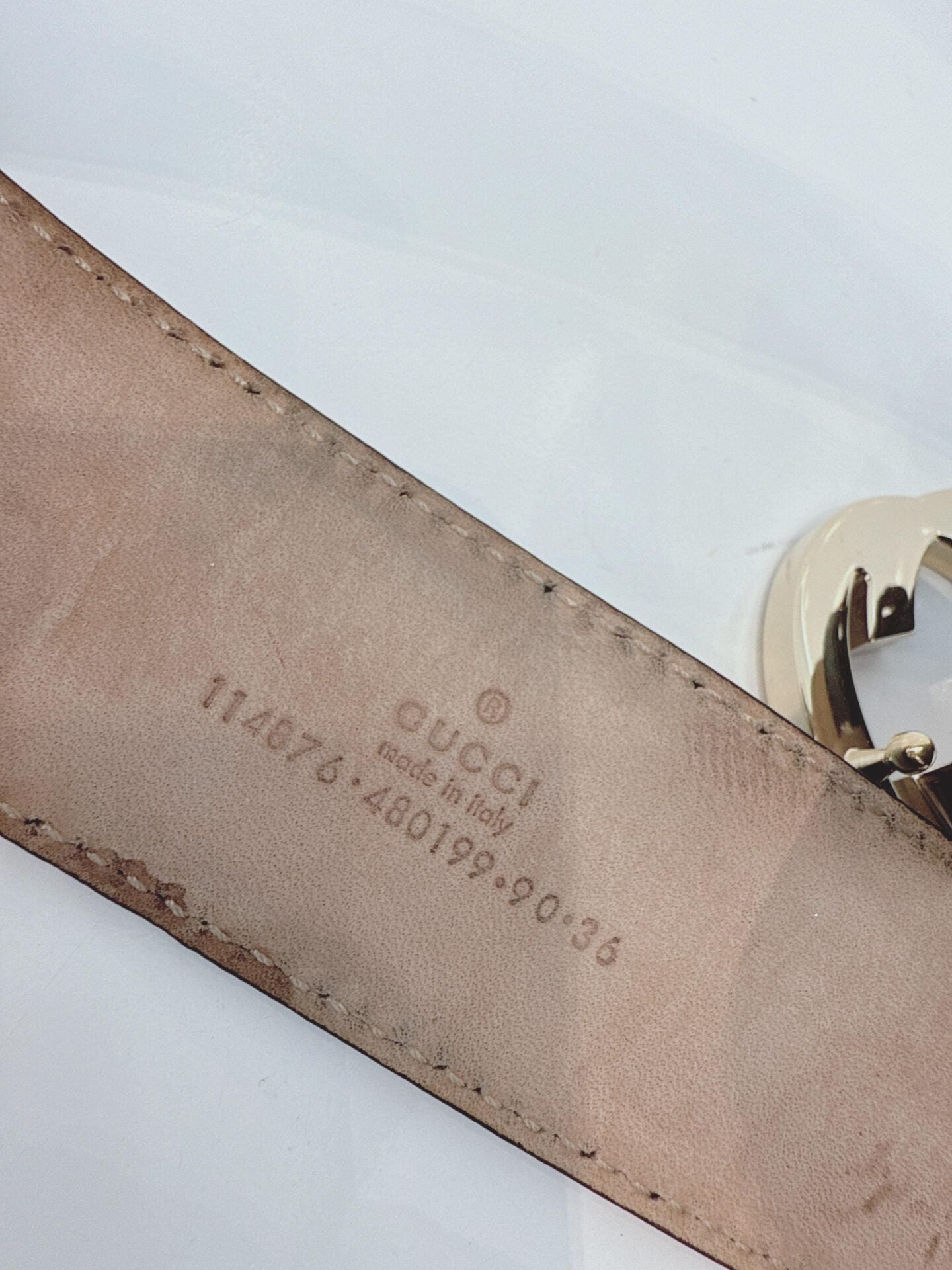 BLACK LEATHER INTERLOCKING G BELT 36IN/90CM