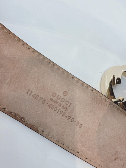 BLACK LEATHER INTERLOCKING G BELT 36IN/90CM