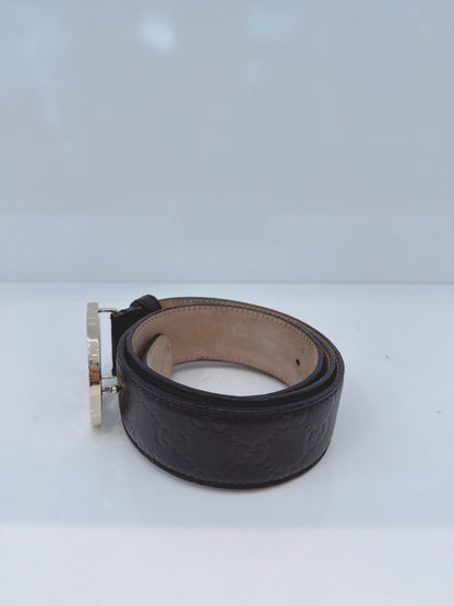 BLACK LEATHER INTERLOCKING G BELT 36IN/90CM