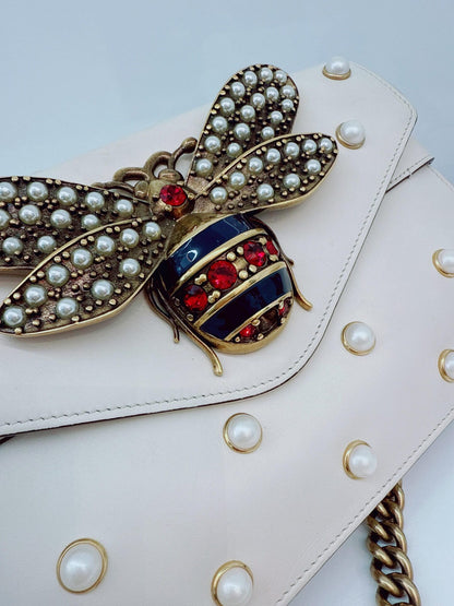 WHITE CALF LEATHER MINI QUEEN MARGARET BROADWAY CROSSBODY BAG