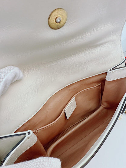 WHITE CALF LEATHER MINI QUEEN MARGARET BROADWAY CROSSBODY BAG