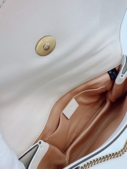 WHITE CALF LEATHER MINI QUEEN MARGARET BROADWAY CROSSBODY BAG