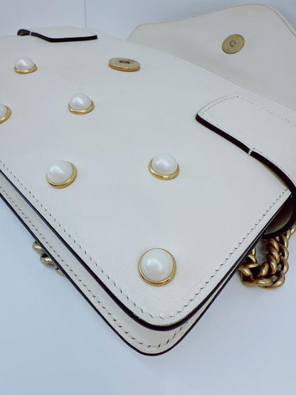 WHITE CALF LEATHER MINI QUEEN MARGARET BROADWAY CROSSBODY BAG