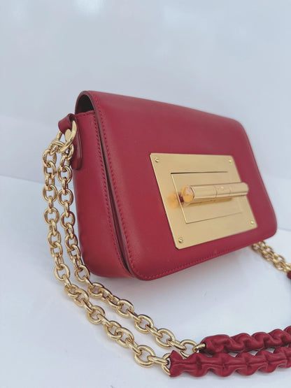DARK RED LEATHER SMALL NATALIA CHAIN SHOULDER BAG
