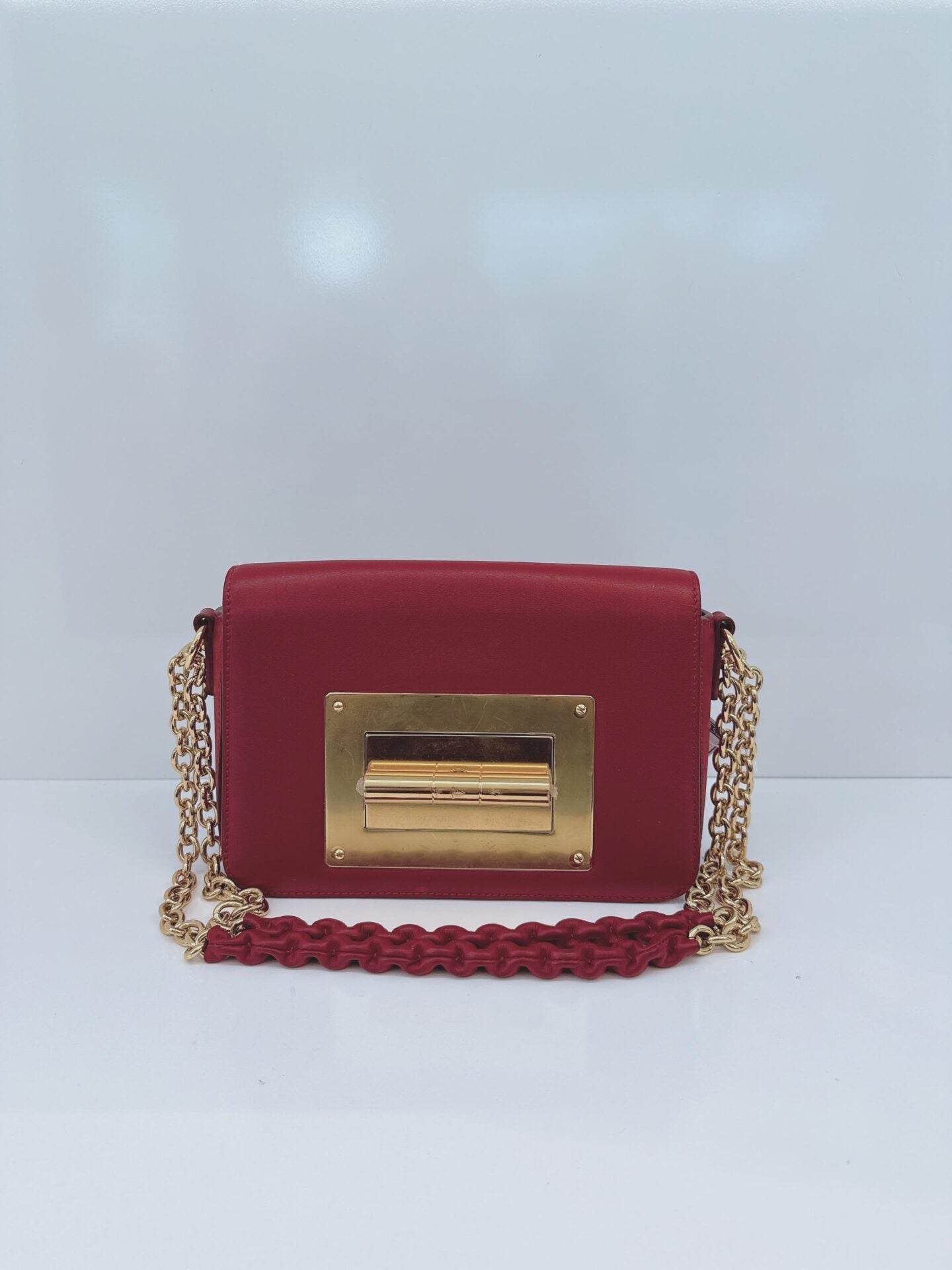 DARK RED LEATHER SMALL NATALIA CHAIN SHOULDER BAG