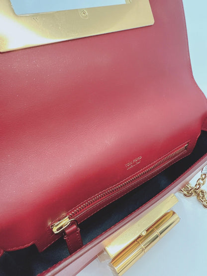 DARK RED LEATHER SMALL NATALIA CHAIN SHOULDER BAG