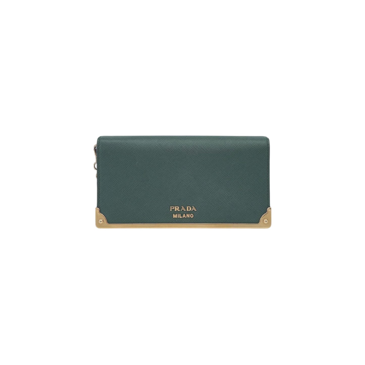GREEN SAFFIANO LEATHER CAHIER WALLET ON CHAIN