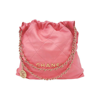 CORAL PINK CALFSKIN LEATHER CHANEL 22 HANDBAG