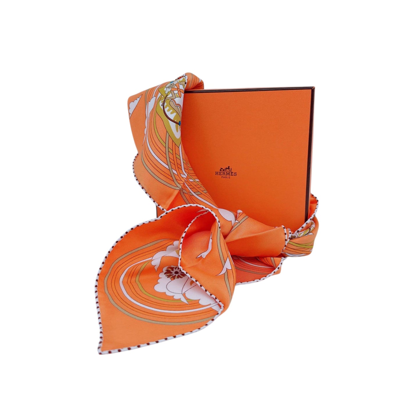 ORANGE MULTICOLOR CARRES VOLANTS SILK SCARF 70