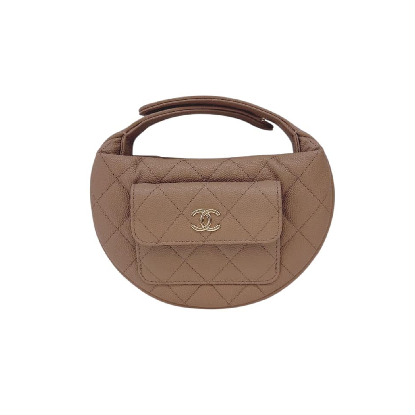 DARK BEIGE CAVIAR  LEATHER MINI ROUND HOBO