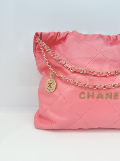 CORAL PINK CALFSKIN LEATHER CHANEL 22 HANDBAG