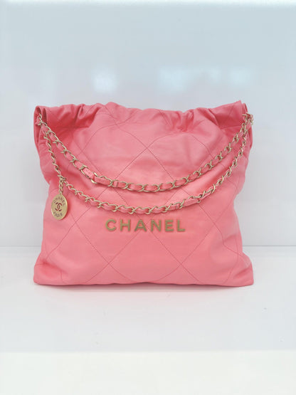 CORAL PINK CALFSKIN LEATHER CHANEL 22 HANDBAG