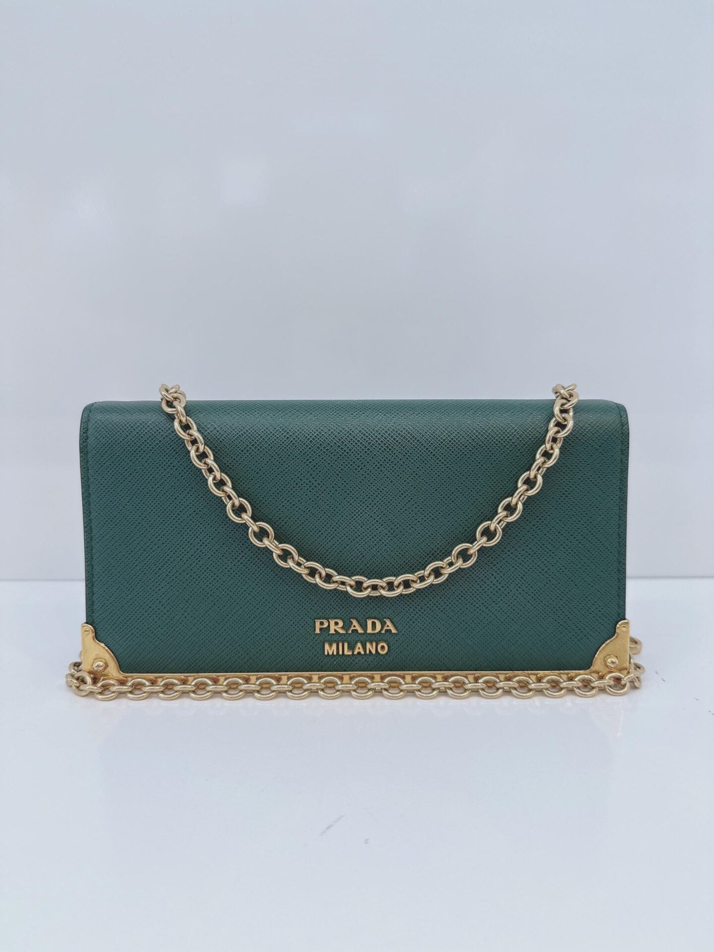 GREEN SAFFIANO LEATHER CAHIER WALLET ON CHAIN