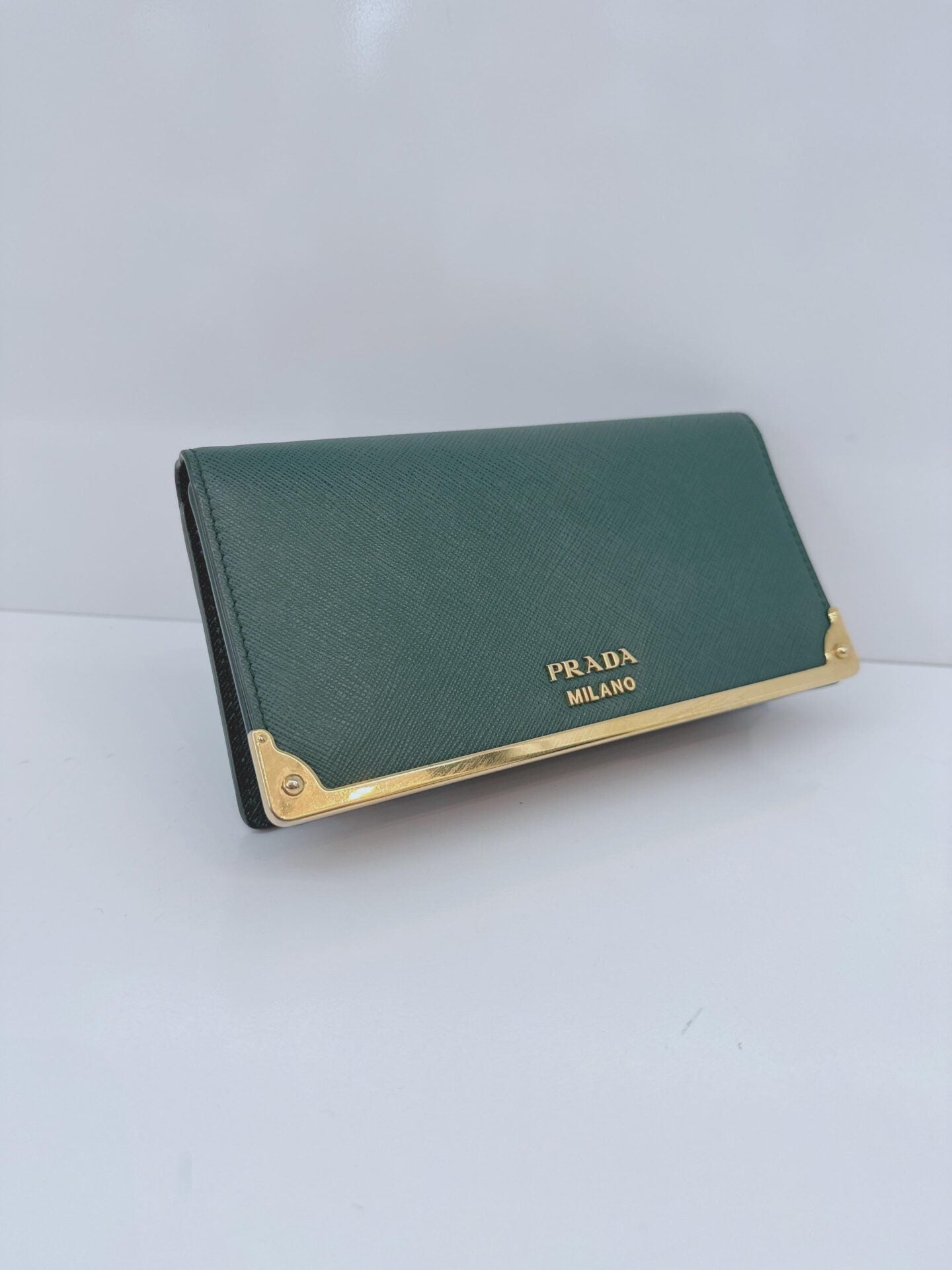 GREEN SAFFIANO LEATHER CAHIER WALLET ON CHAIN