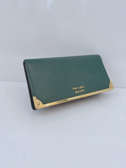 GREEN SAFFIANO LEATHER CAHIER WALLET ON CHAIN