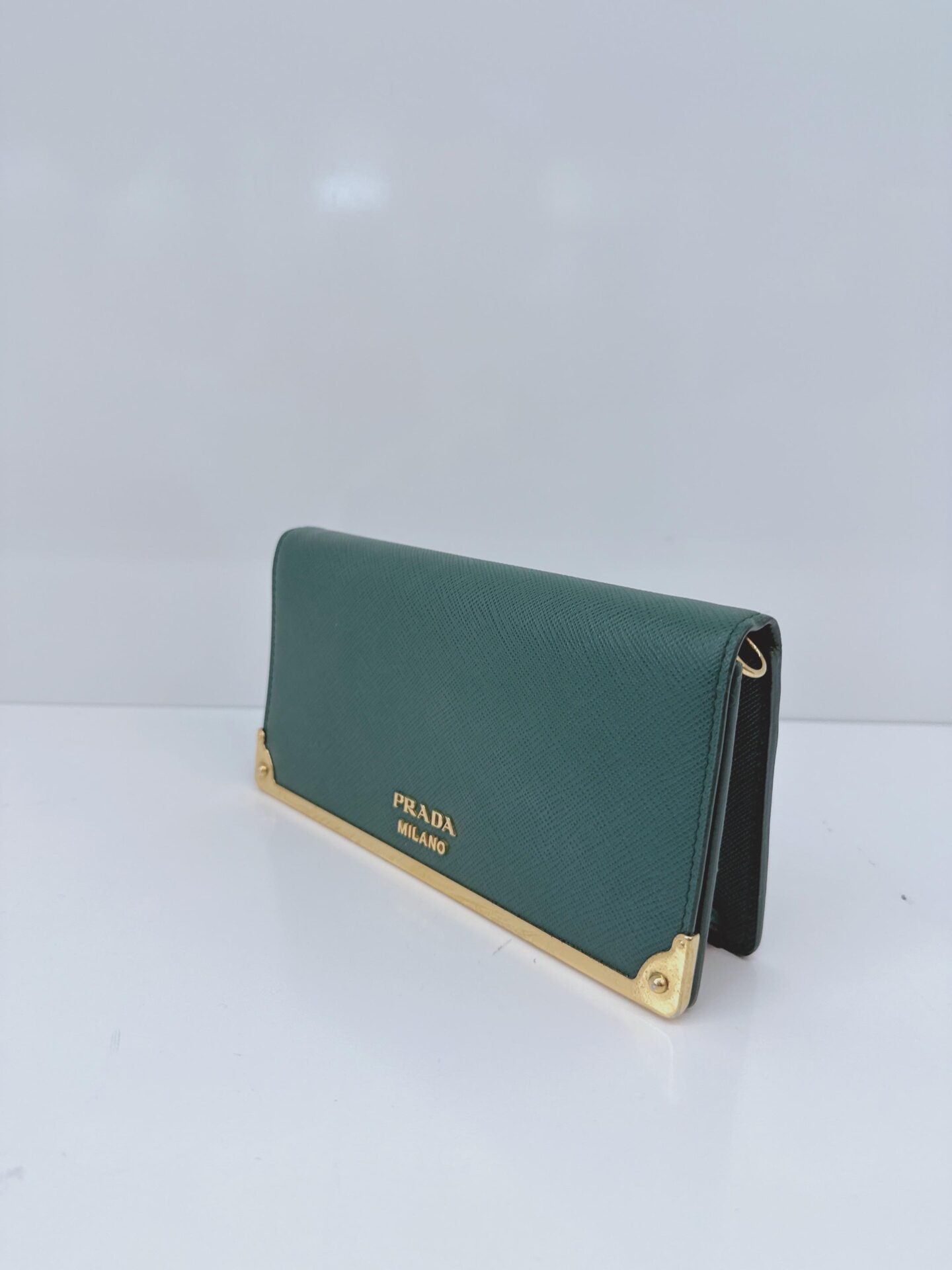 GREEN SAFFIANO LEATHER CAHIER WALLET ON CHAIN