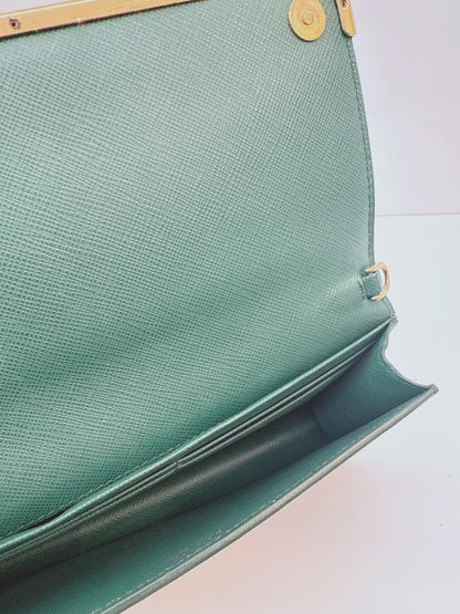 GREEN SAFFIANO LEATHER CAHIER WALLET ON CHAIN