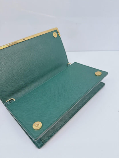 GREEN SAFFIANO LEATHER CAHIER WALLET ON CHAIN