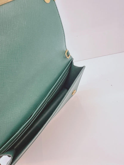 GREEN SAFFIANO LEATHER CAHIER WALLET ON CHAIN