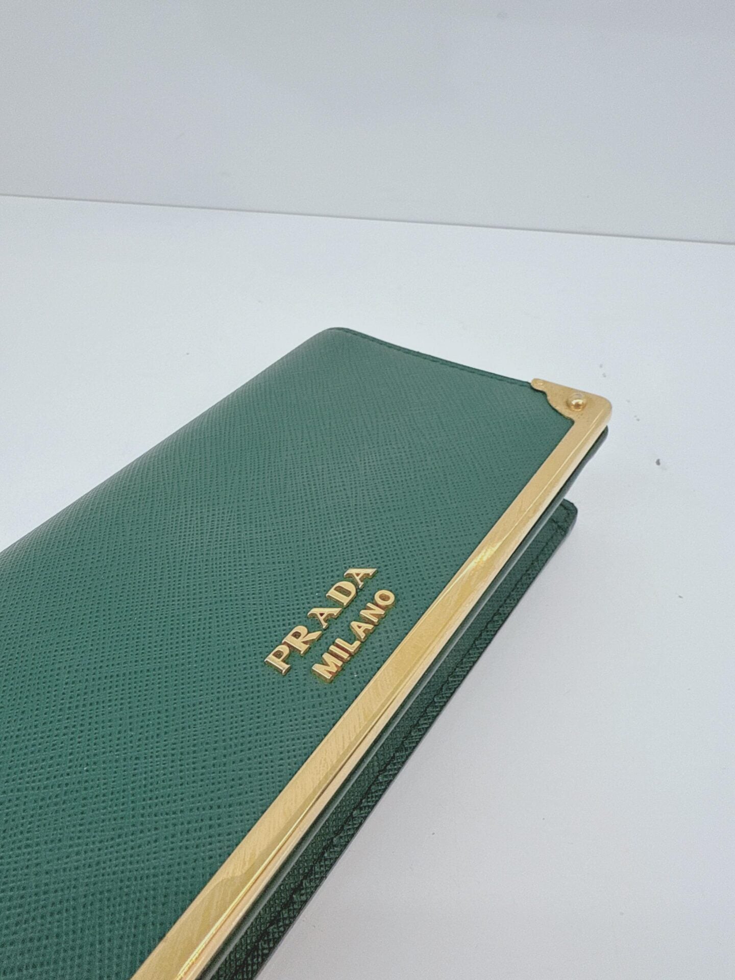 GREEN SAFFIANO LEATHER CAHIER WALLET ON CHAIN