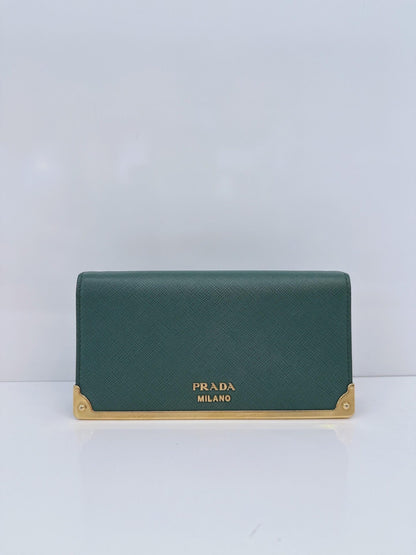 GREEN SAFFIANO LEATHER CAHIER WALLET ON CHAIN