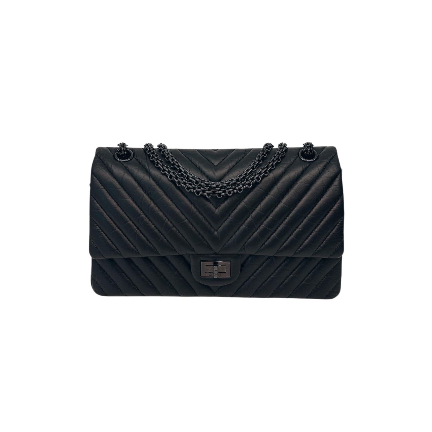SO BLACK CHEVRON QUILTED AGED CALFSKIN 2.55 REISSUE 226 DOUBLE FLAP BAG