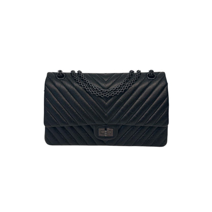 SO BLACK CHEVRON QUILTED AGED CALFSKIN 2.55 REISSUE 226 DOUBLE FLAP BAG