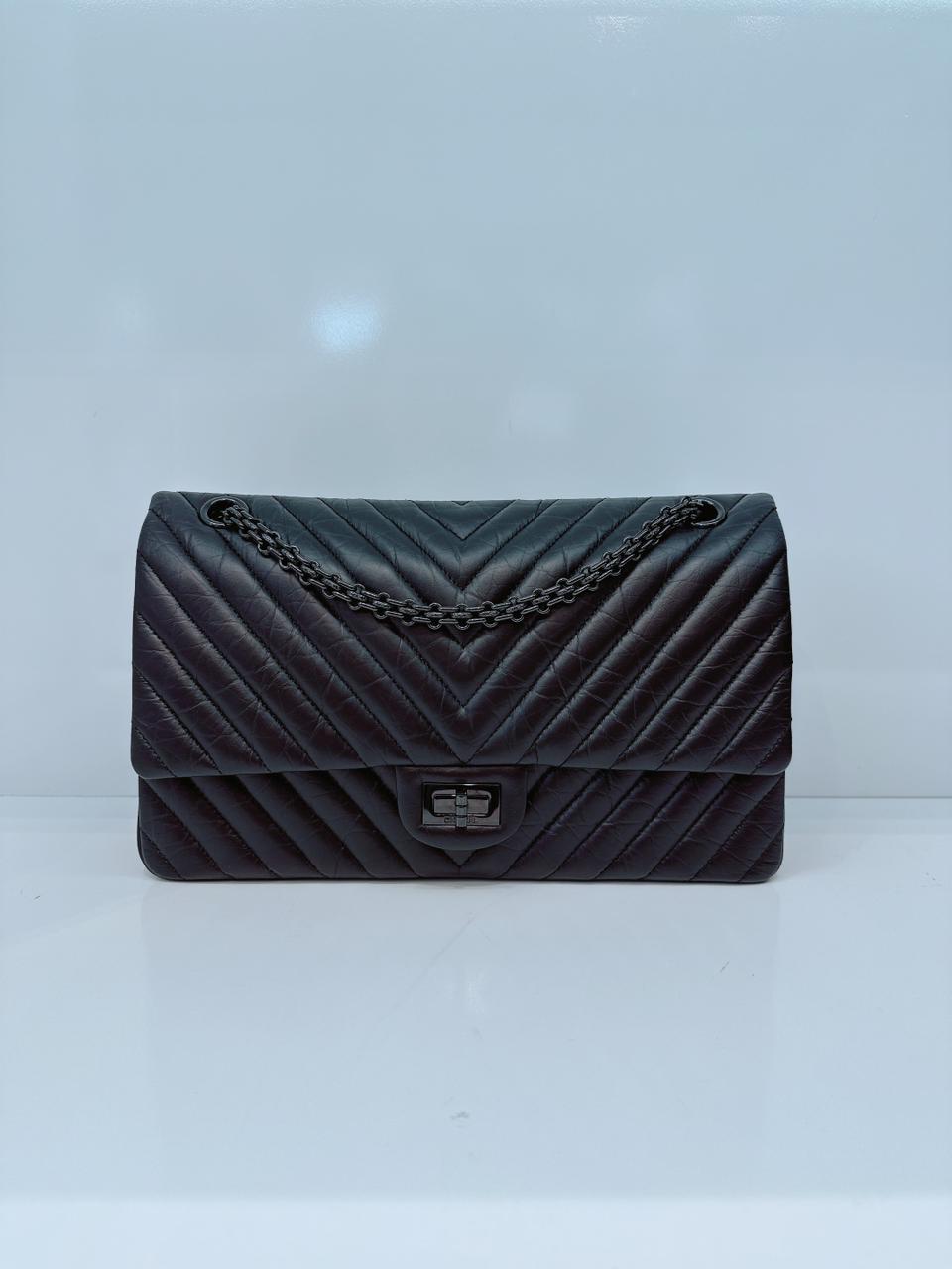 SO BLACK CHEVRON QUILTED AGED CALFSKIN 2.55 REISSUE 226 DOUBLE FLAP BAG