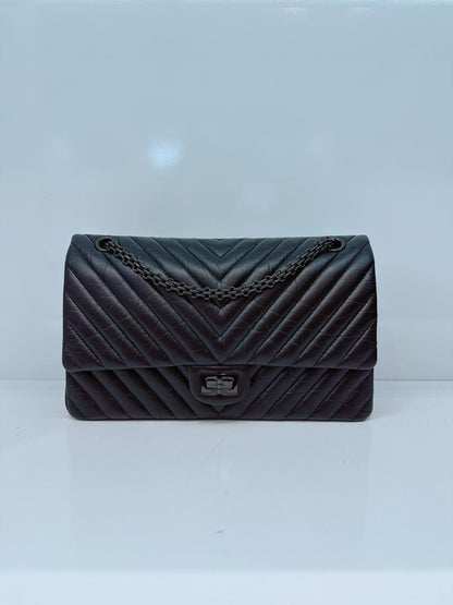 SO BLACK CHEVRON QUILTED AGED CALFSKIN 2.55 REISSUE 226 DOUBLE FLAP BAG