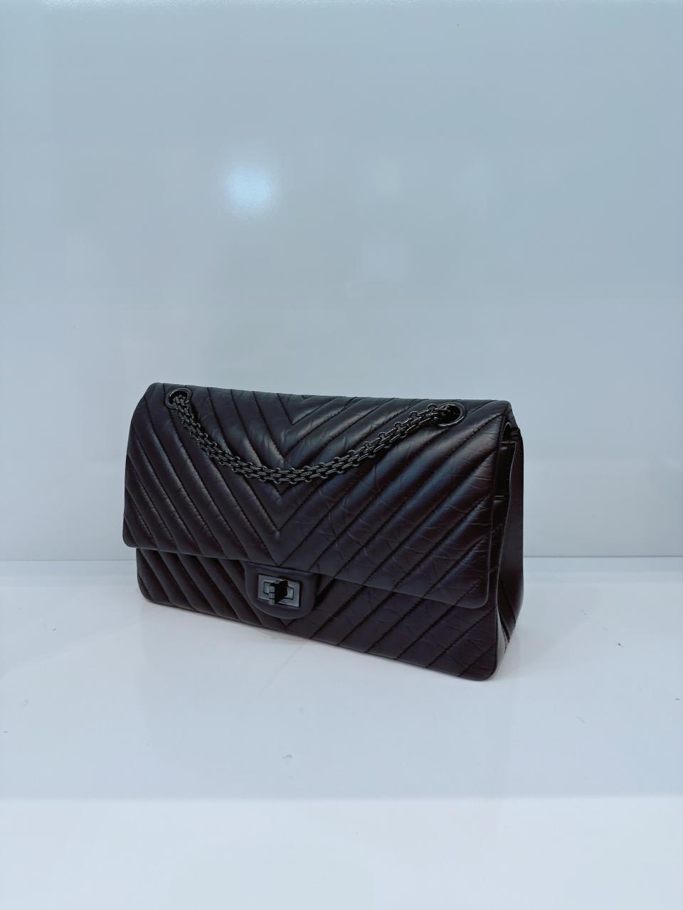 SO BLACK CHEVRON QUILTED AGED CALFSKIN 2.55 REISSUE 226 DOUBLE FLAP BAG