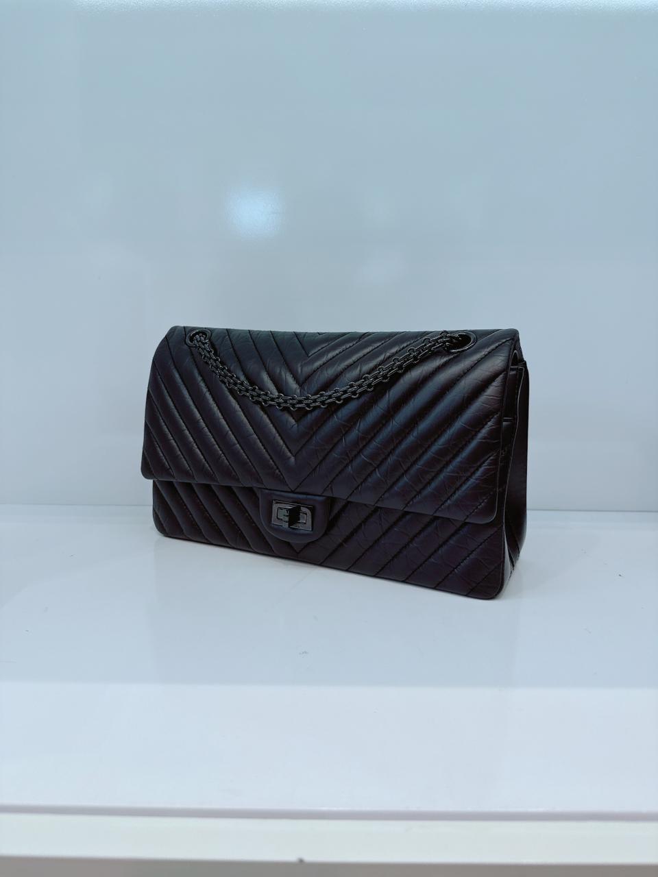 SO BLACK CHEVRON QUILTED AGED CALFSKIN 2.55 REISSUE 226 DOUBLE FLAP BAG