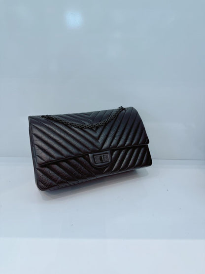SO BLACK CHEVRON QUILTED AGED CALFSKIN 2.55 REISSUE 226 DOUBLE FLAP BAG