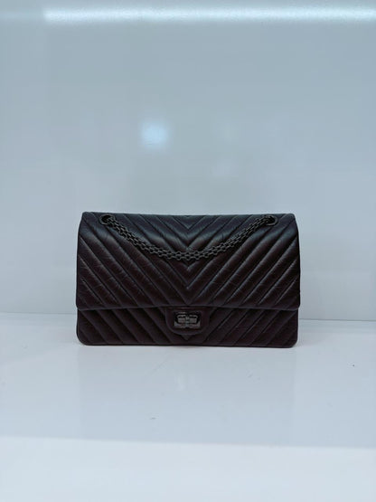 SO BLACK CHEVRON QUILTED AGED CALFSKIN 2.55 REISSUE 226 DOUBLE FLAP BAG