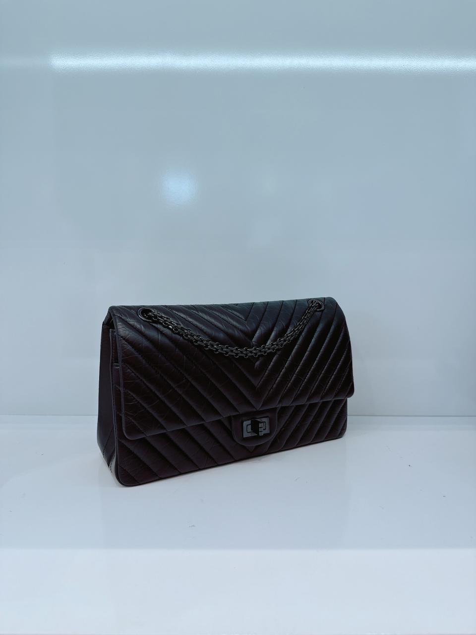 SO BLACK CHEVRON QUILTED AGED CALFSKIN 2.55 REISSUE 226 DOUBLE FLAP BAG