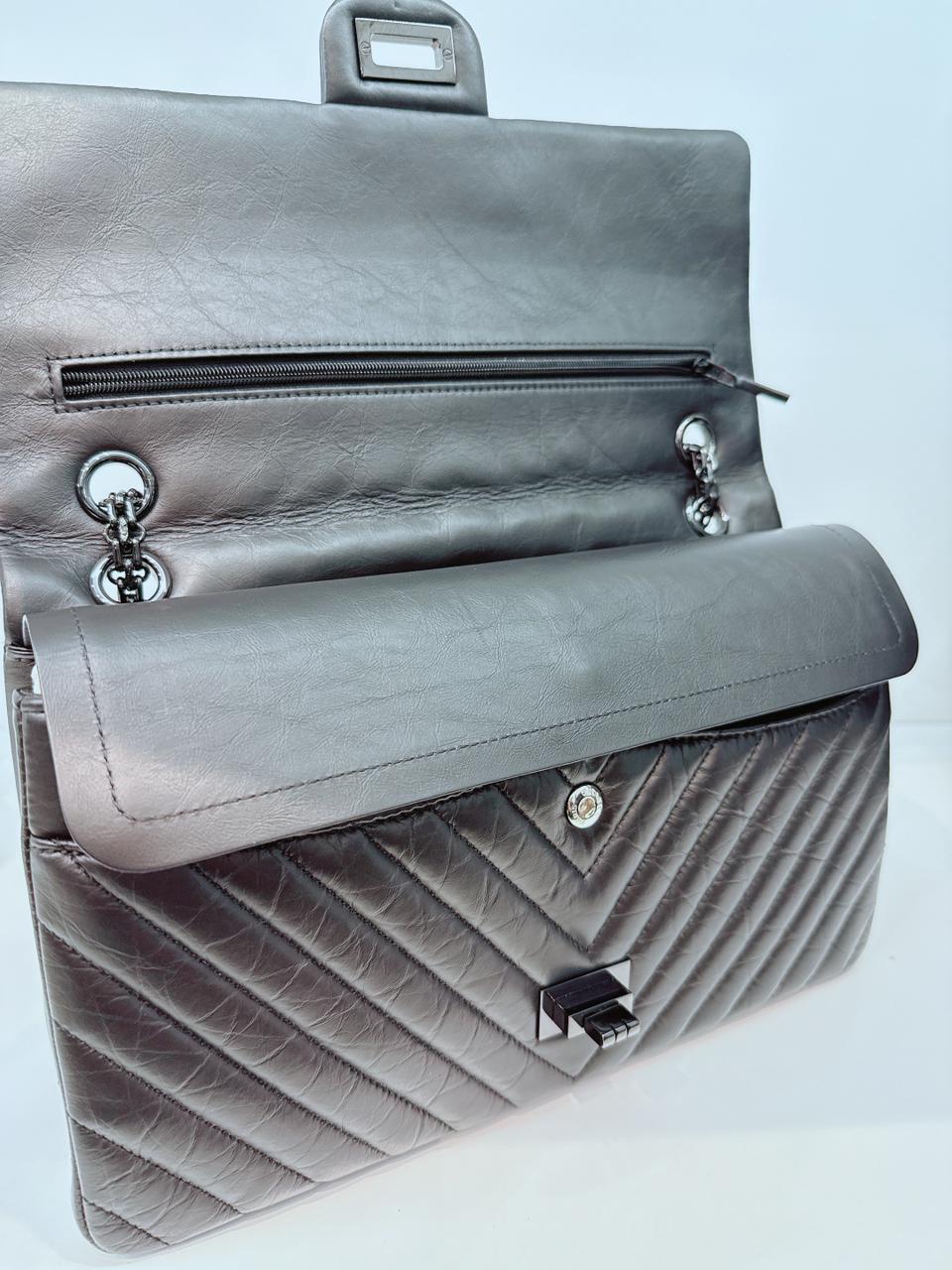 SO BLACK CHEVRON QUILTED AGED CALFSKIN 2.55 REISSUE 226 DOUBLE FLAP BAG