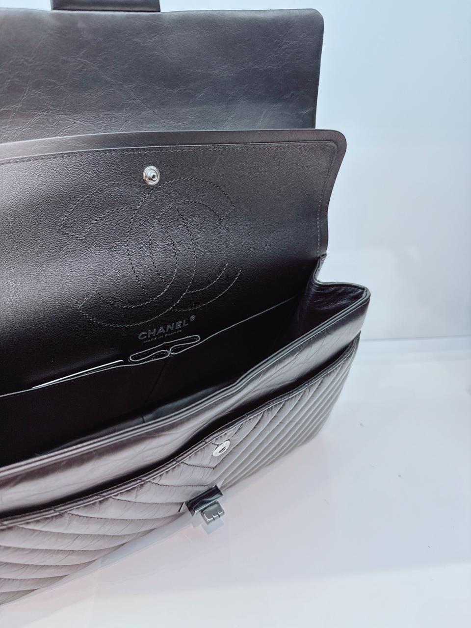 SO BLACK CHEVRON QUILTED AGED CALFSKIN 2.55 REISSUE 226 DOUBLE FLAP BAG