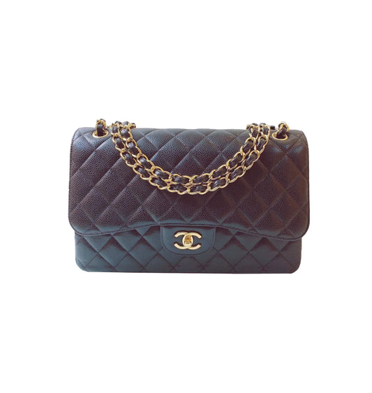 BLACK CAVIAR LEATHER JUMBO CLASSIC DOUBLE FLAP BAG