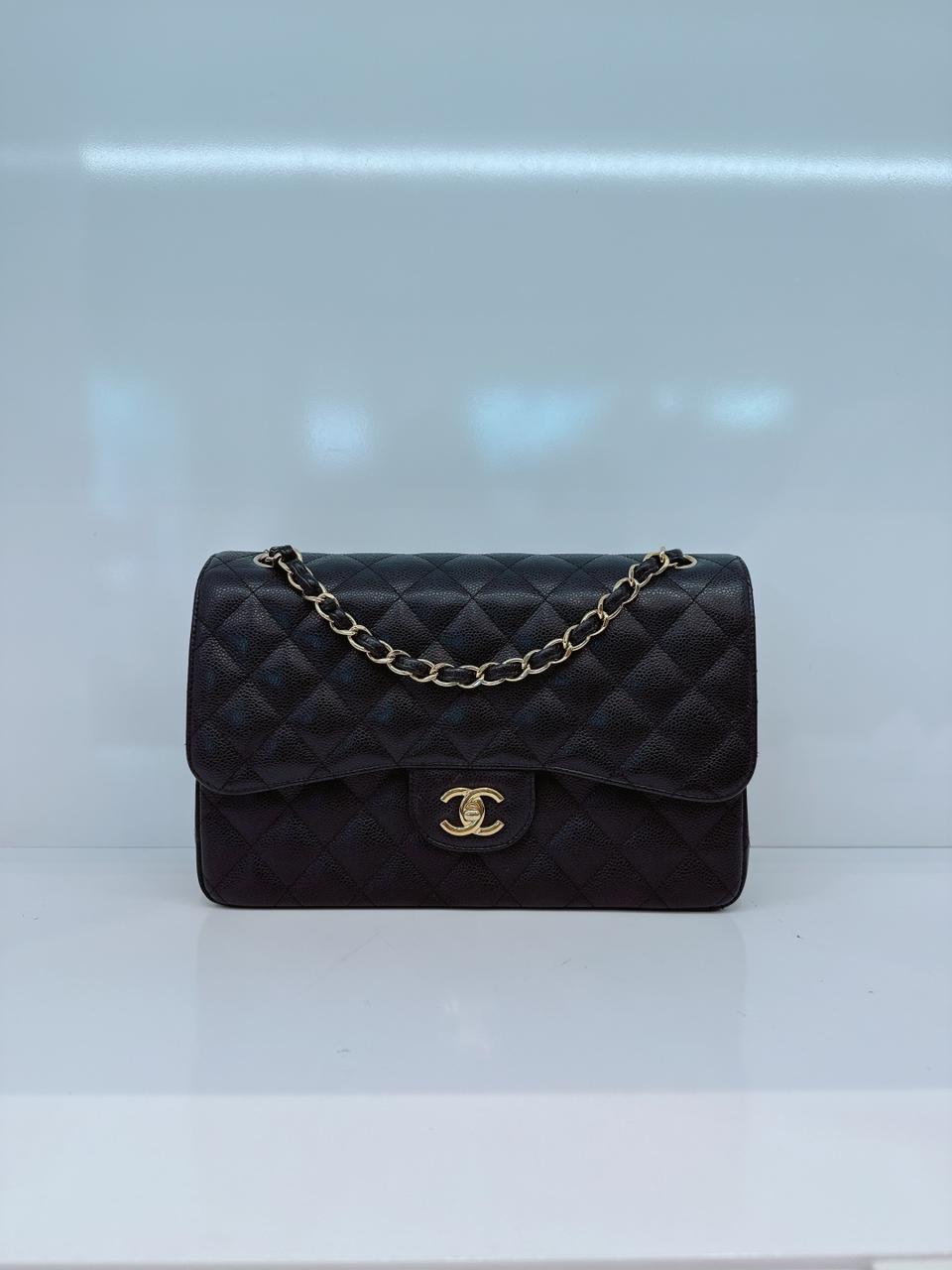 BLACK CAVIAR LEATHER JUMBO CLASSIC DOUBLE FLAP BAG