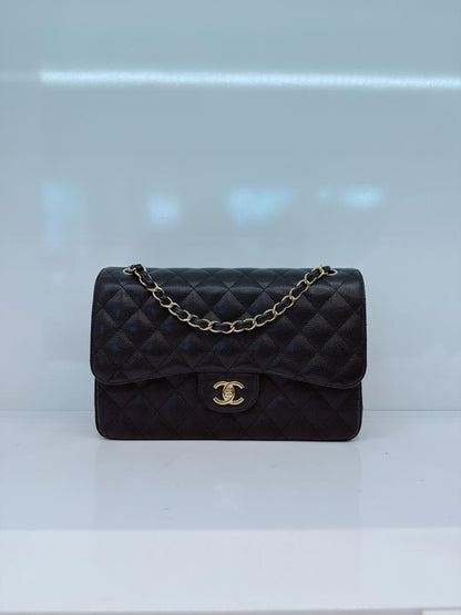 BLACK CAVIAR LEATHER JUMBO CLASSIC DOUBLE FLAP BAG