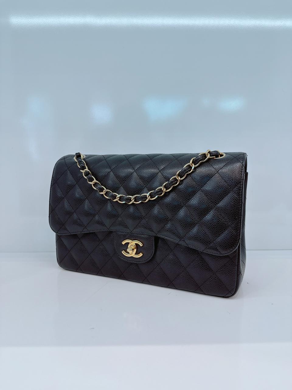 BLACK CAVIAR LEATHER JUMBO CLASSIC DOUBLE FLAP BAG