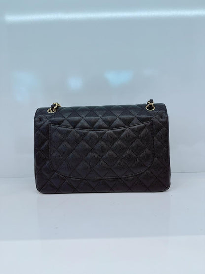 BLACK CAVIAR LEATHER JUMBO CLASSIC DOUBLE FLAP BAG