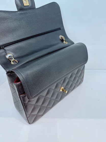 BLACK CAVIAR LEATHER JUMBO CLASSIC DOUBLE FLAP BAG