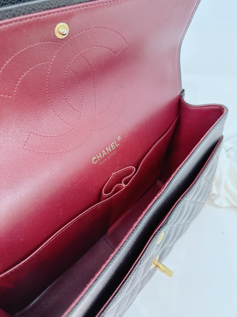 BLACK CAVIAR LEATHER JUMBO CLASSIC DOUBLE FLAP BAG