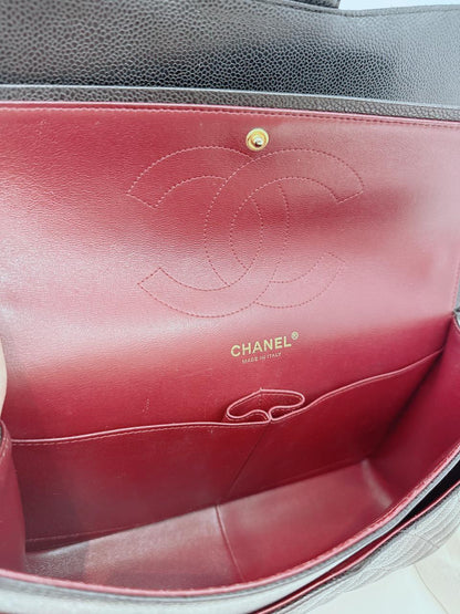 BLACK CAVIAR LEATHER JUMBO CLASSIC DOUBLE FLAP BAG