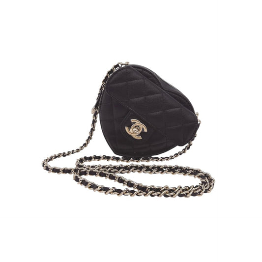 BLACK LAMBSKIN LEATHER MINI LOVE HEART BAG