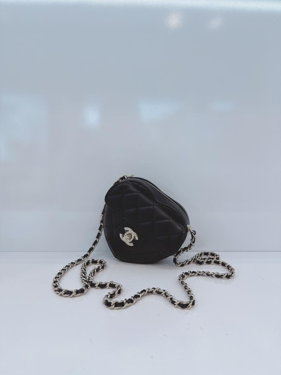 BLACK LAMBSKIN LEATHER MINI LOVE HEART BAG
