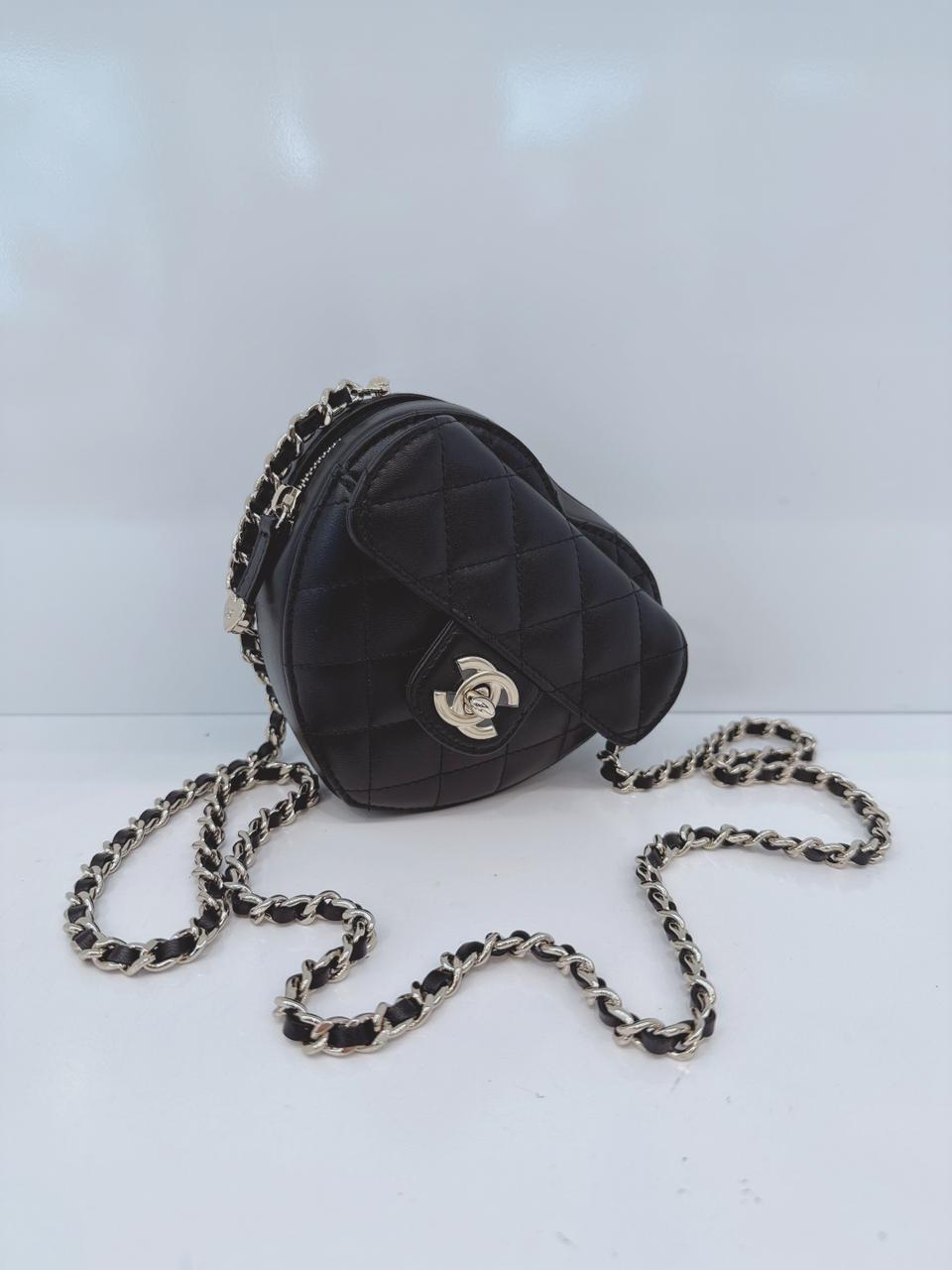 BLACK LAMBSKIN LEATHER MINI LOVE HEART BAG