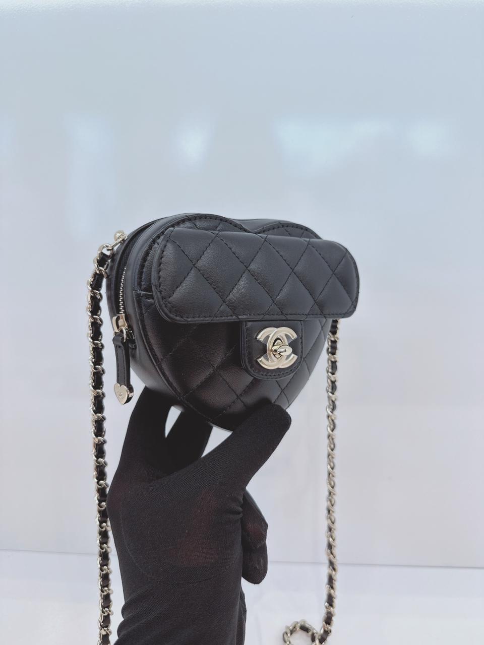 BLACK LAMBSKIN LEATHER MINI LOVE HEART BAG